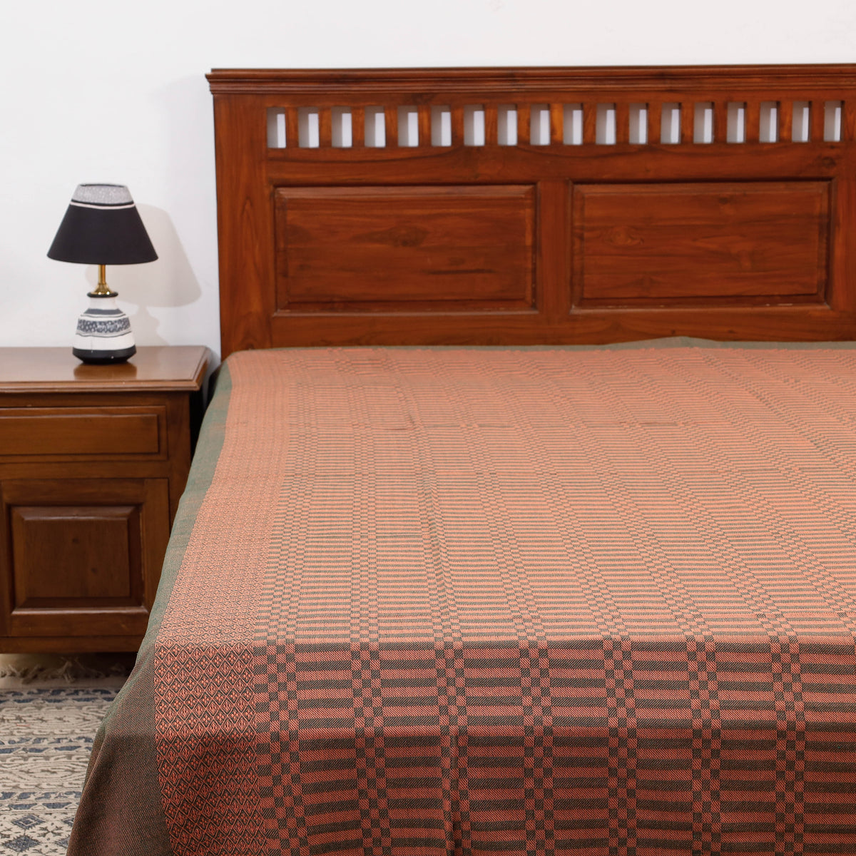 Pure Cotton Handloom Double Bedcover from Bijnor by Nizam (106 x 95 in)