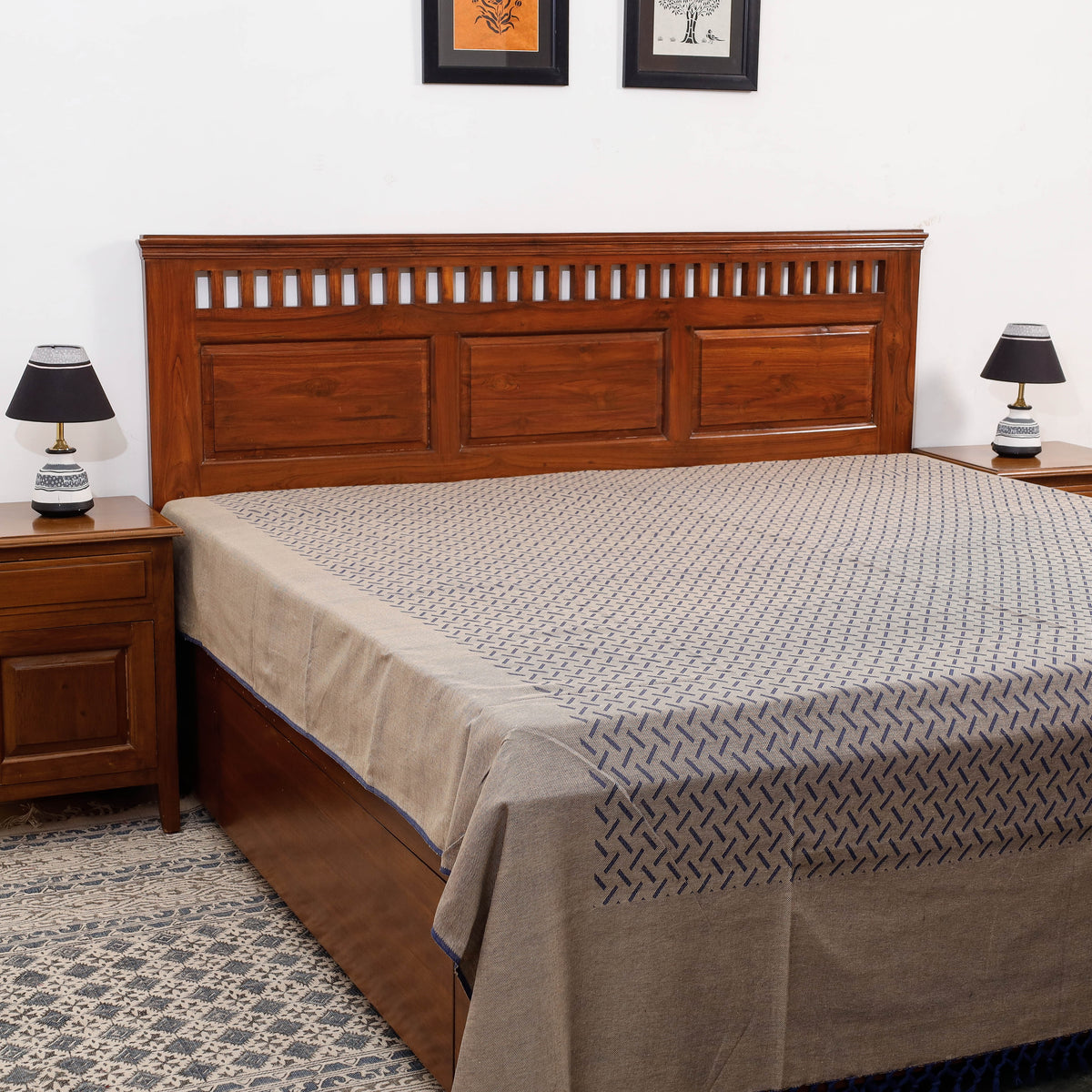 Pure Cotton Handloom Double Bedcover from Bijnor by Nizam (106 x 95 in)