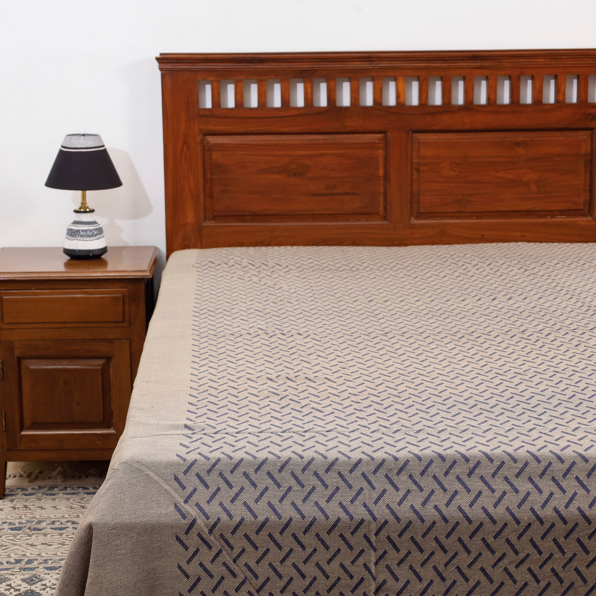 Pure Cotton Handloom Double Bedcover from Bijnor by Nizam (106 x 95 in)