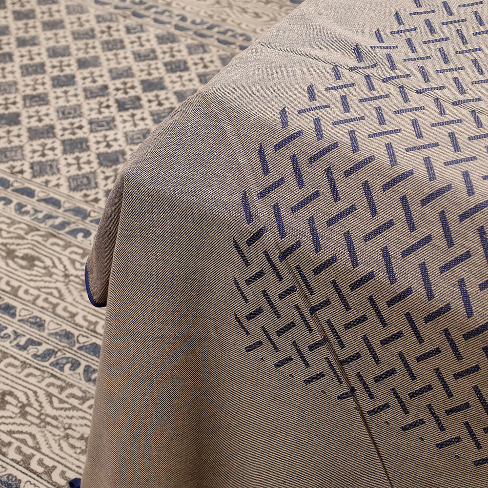 Pure Cotton Handloom Double Bedcover from Bijnor by Nizam (106 x 95 in)