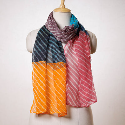 Leheriya Tie-Dye Patchwork Multicolor Kota Doria Cotton Stole