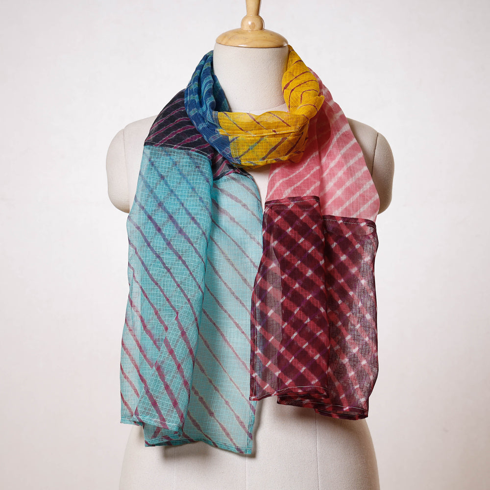 Leheriya Tie-Dye Patchwork Multicolor Kota Doria Cotton Stole