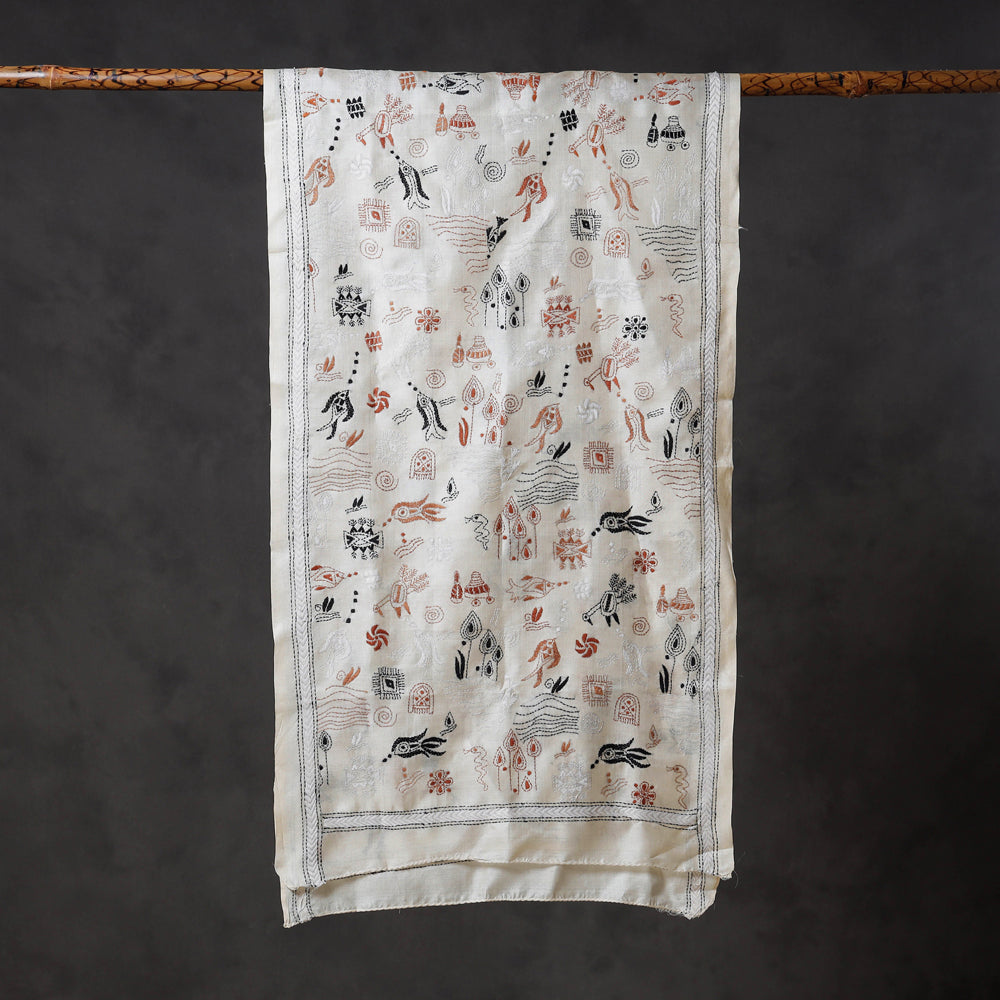 Bengal Kantha Embroidered Desi Tussar Silk Handloom Stole