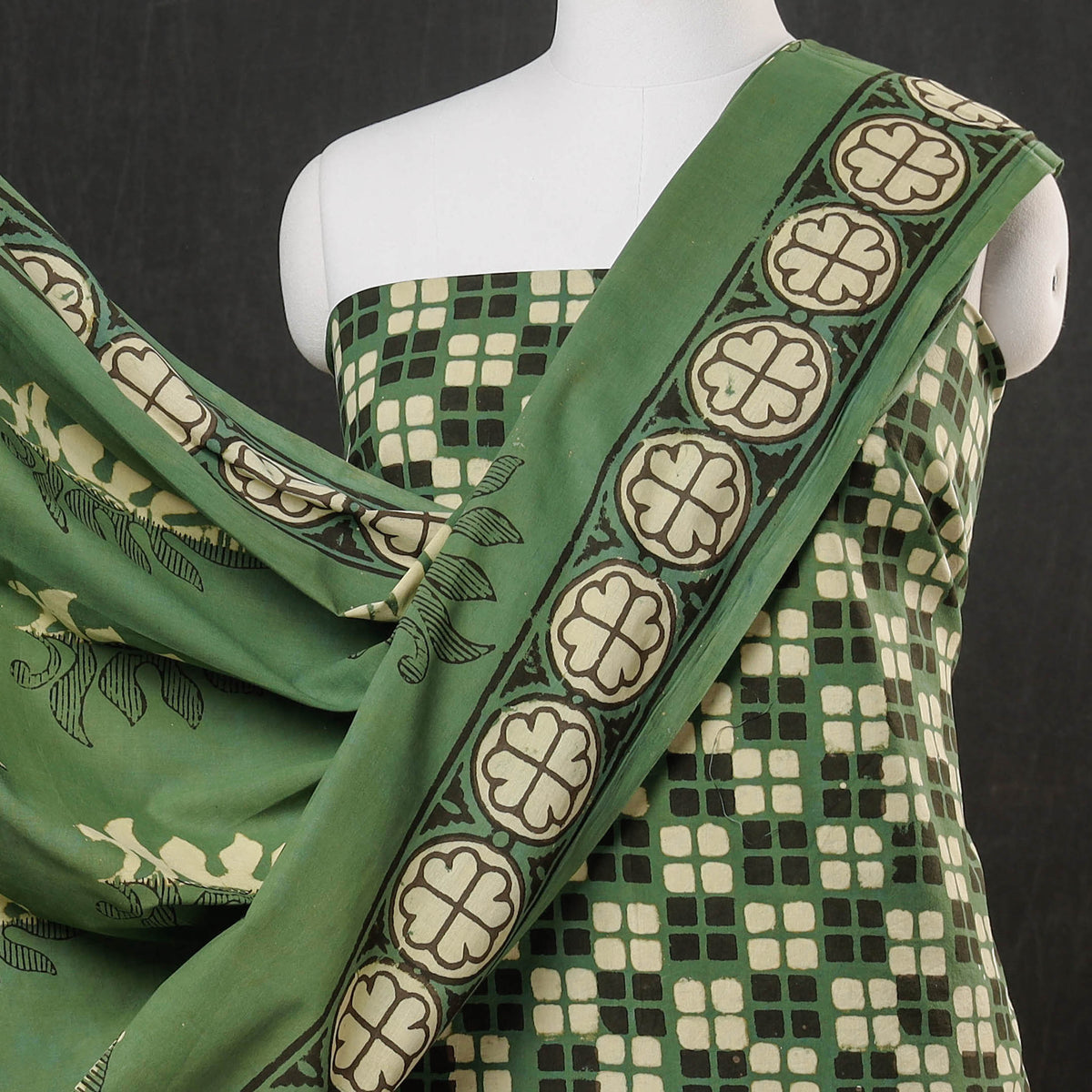 3pc Pipad Block Printing Cotton Suit Material Set