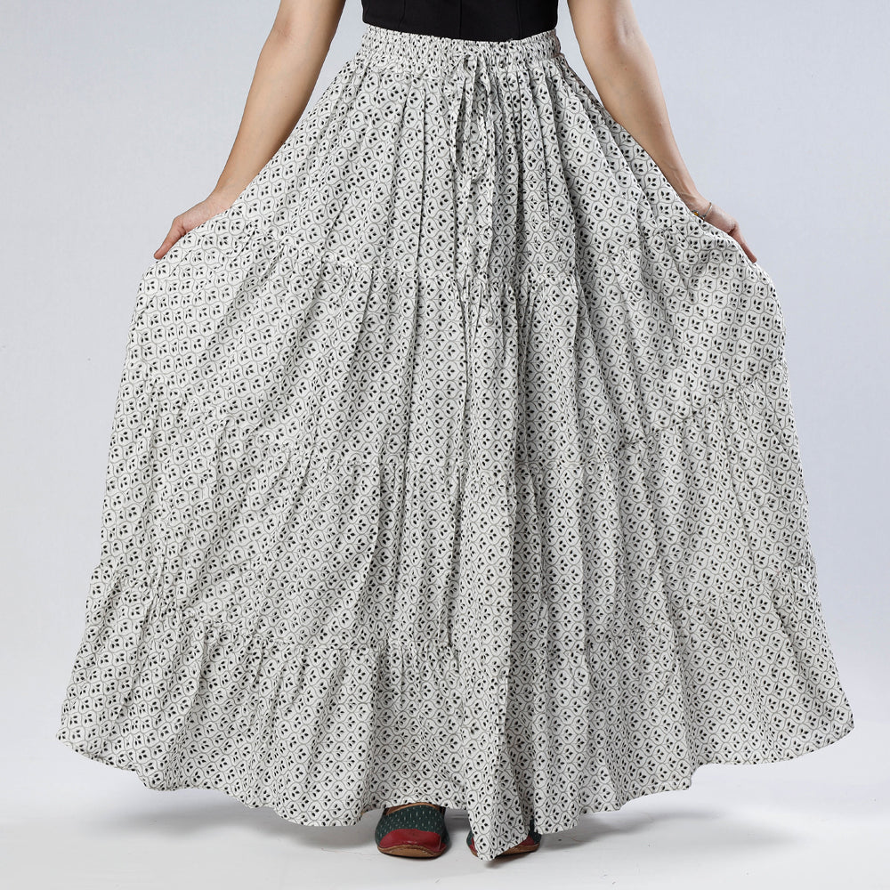 Sanganeri Block Printing Tiered Cotton Long Skirt