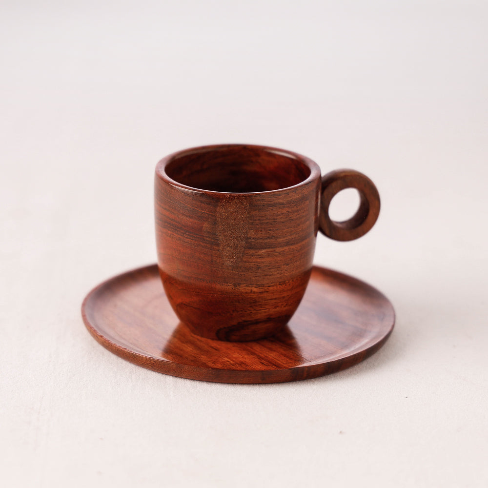 Handcrafted Sheesham Wooden Cup Plate Set