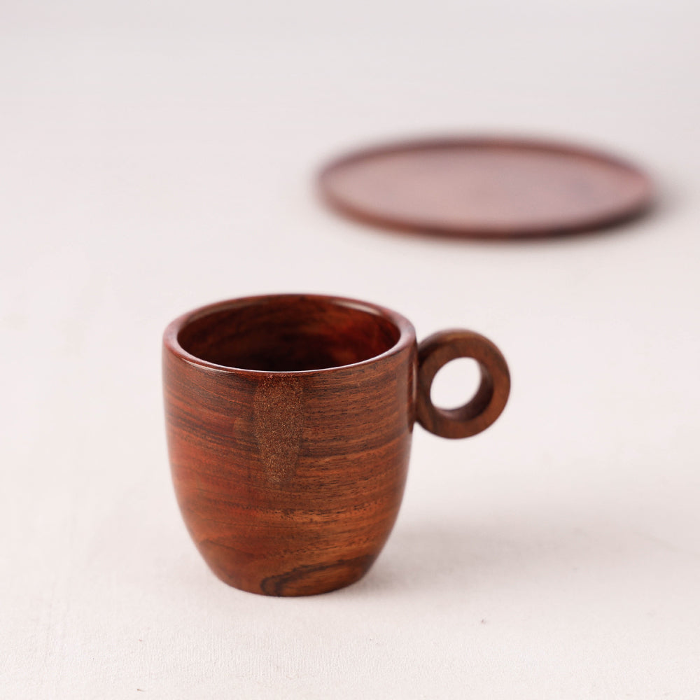 Handcrafted Sheesham Wooden Cup Plate Set