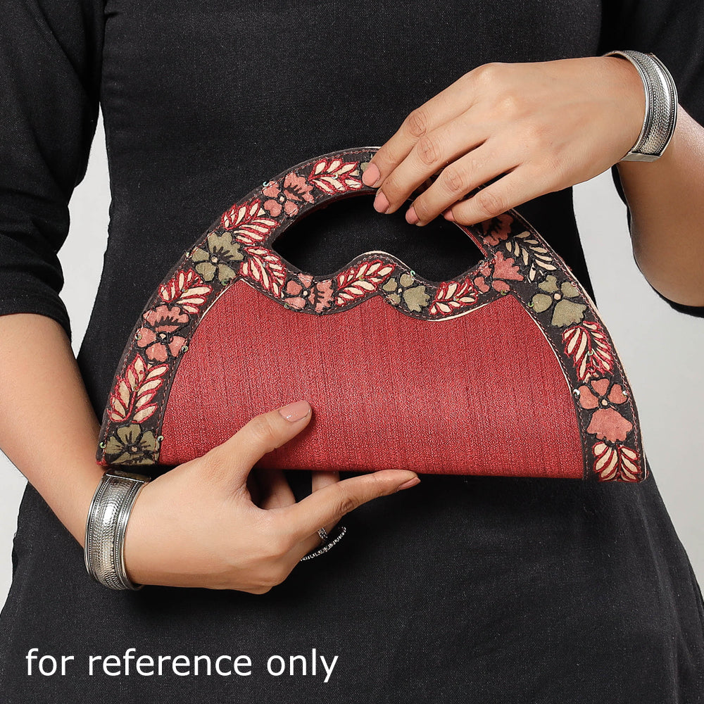 Handpainted Kalamkari Natural Dyed Ghicha Silk Hand Clutch Bag