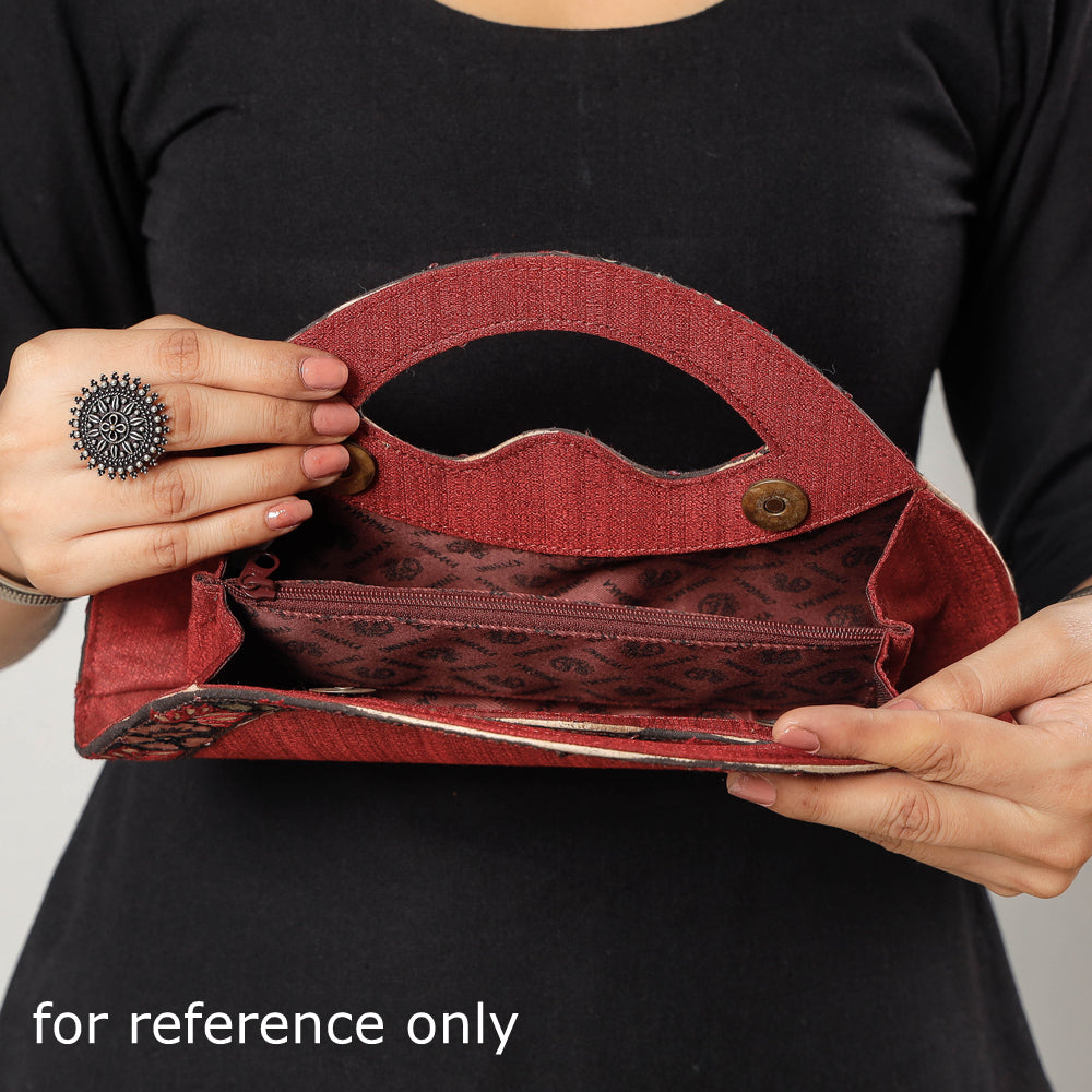 Handpainted Kalamkari Natural Dyed Ghicha Silk Hand Clutch Bag