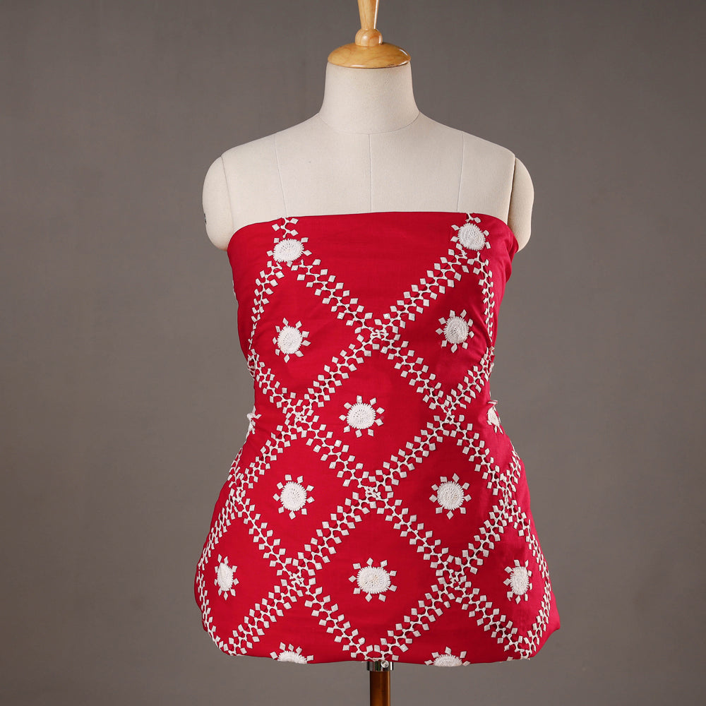 3pc Applique &amp; Crochet Work Cotton Suit Material Set
