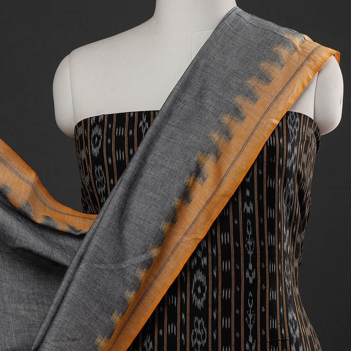 3pc Sambalpuri Ikat Mercerised Cotton Handloom Suit Material Set