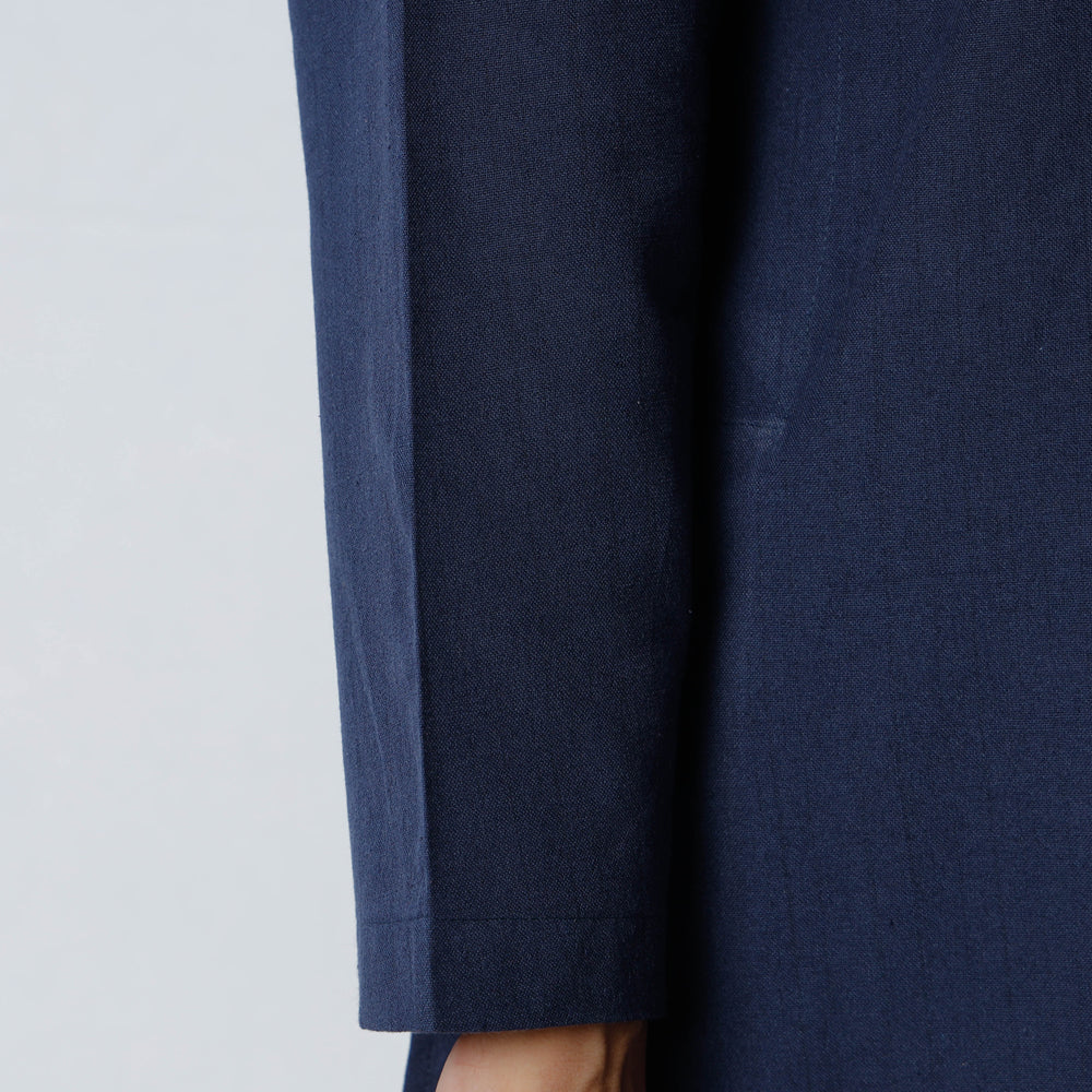 Navy Blue - Handloom Cotton Men Short Kurta