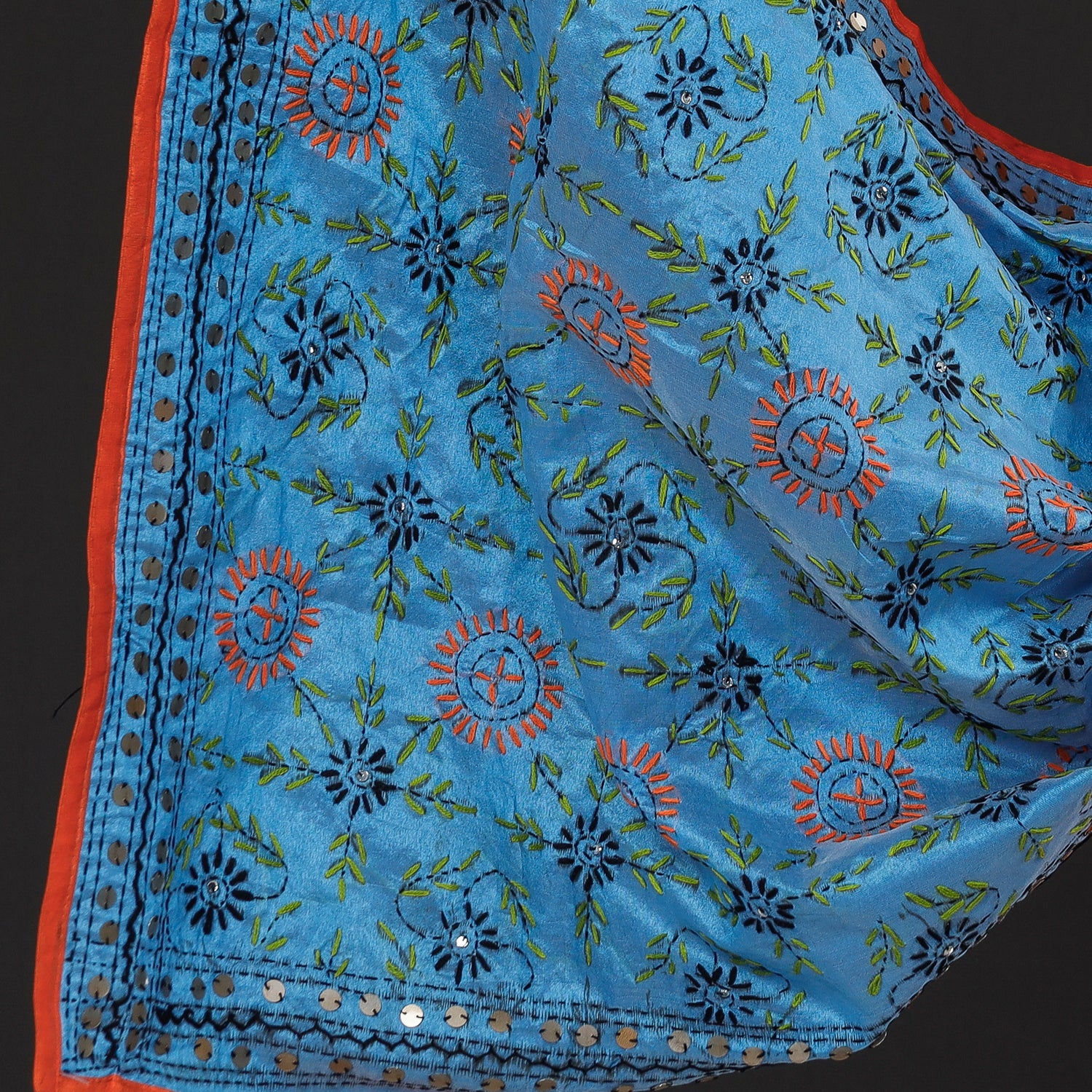 2pc Maheshwari Silk Handloom Suit Material with Ranihati Chanderi Silk Phulkari Embroidery Dupatta