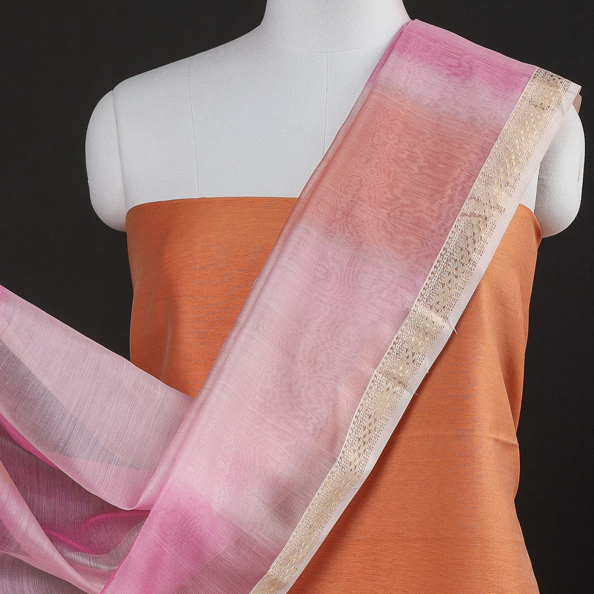 2pc Maheshwari Silk Handloom Suit Material with Maheshwari Silk Handloom Zari Work Dupatta