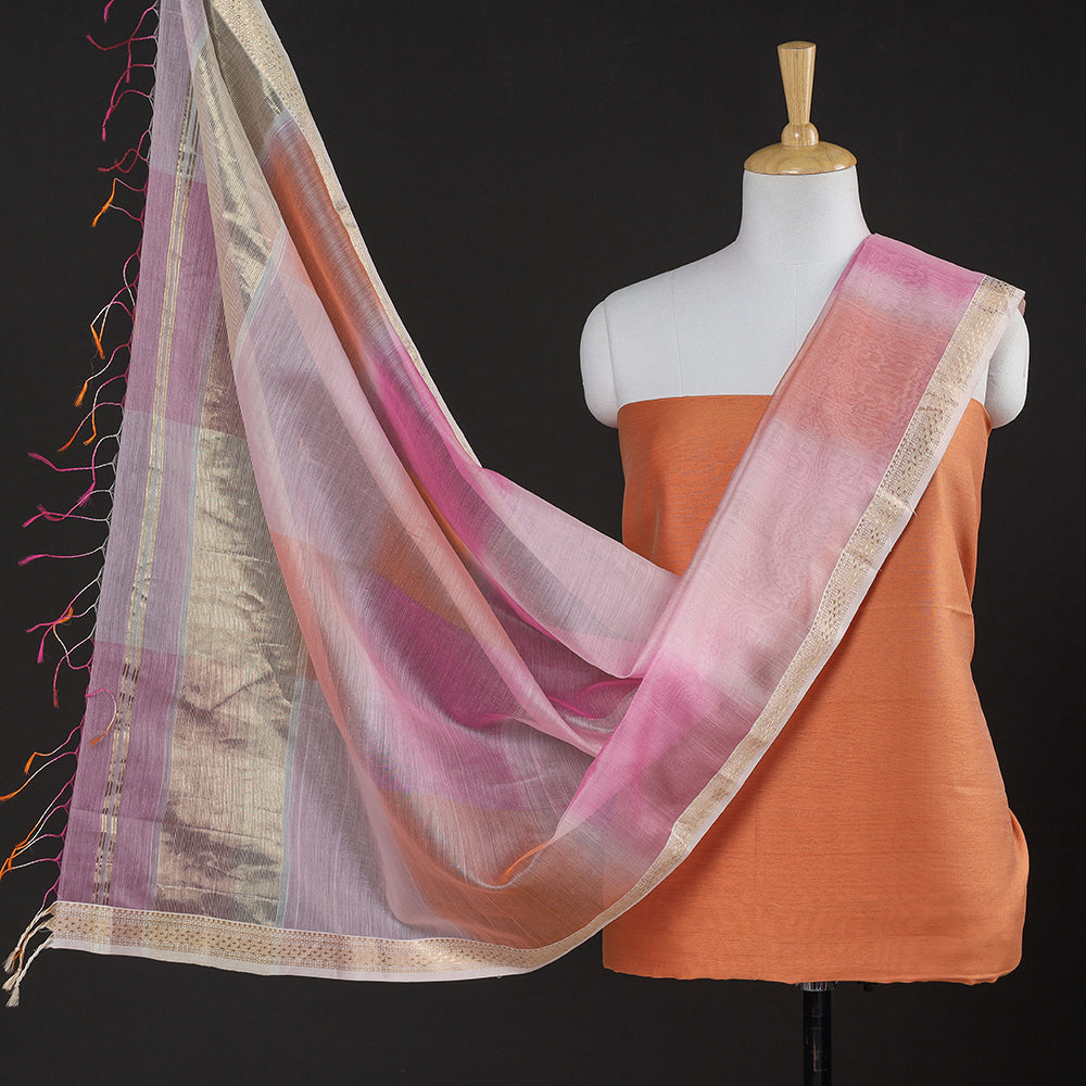 2pc Maheshwari Silk Handloom Suit Material with Maheshwari Silk Handloom Zari Work Dupatta