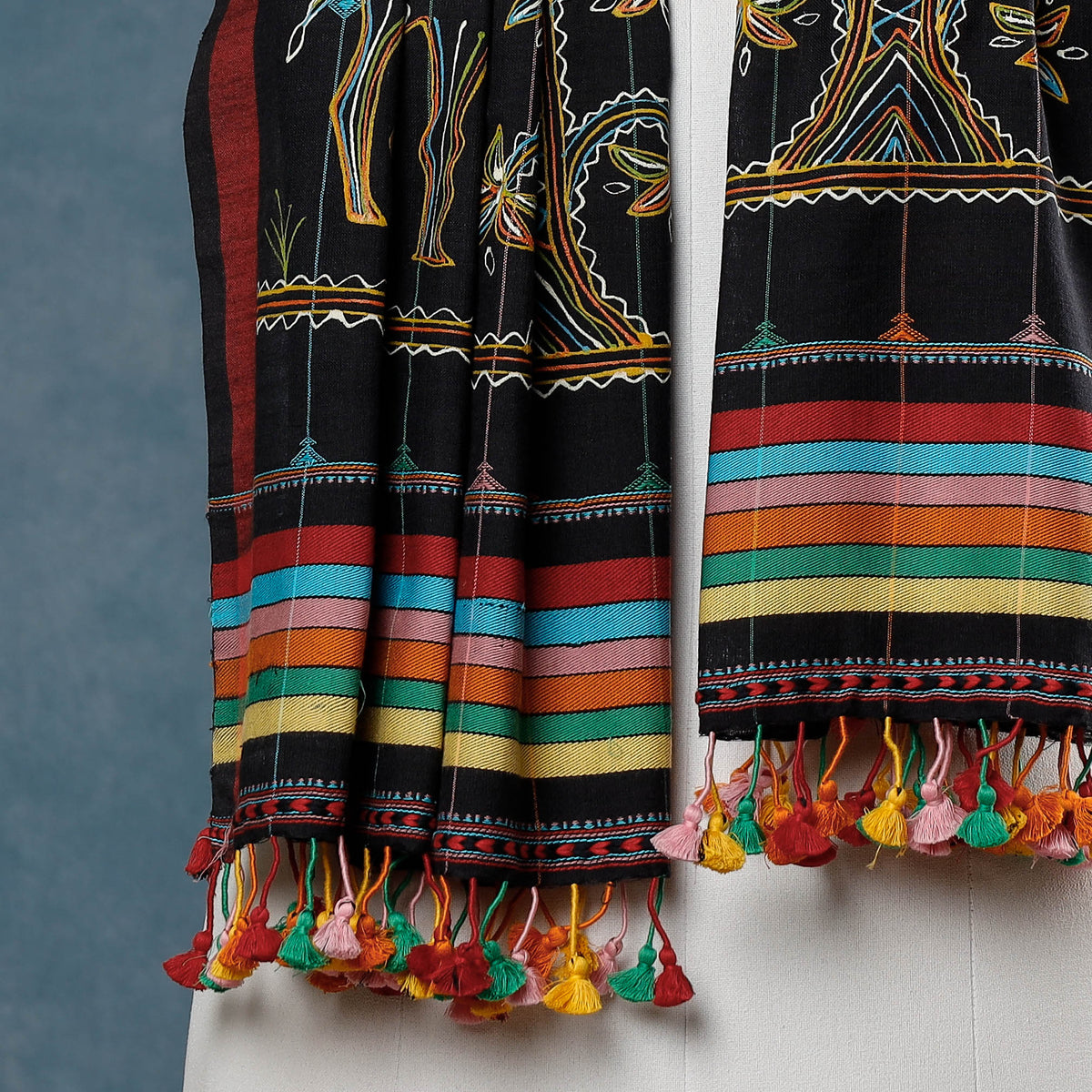Traditional Rogan Art Painted Handloom Cotton Stole by Jabbar Khatri
