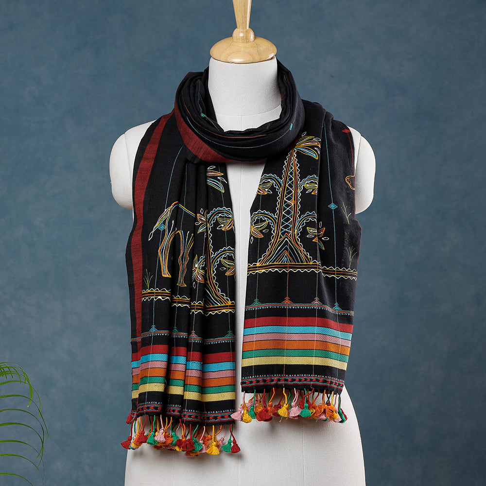 Traditional Rogan Art Painted Handloom Cotton Stole by Jabbar Khatri
