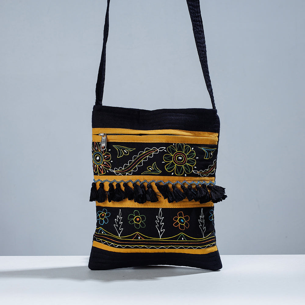 Traditional Rogan Hand Painted Cotton Bead Work Sling Bag with Tassles