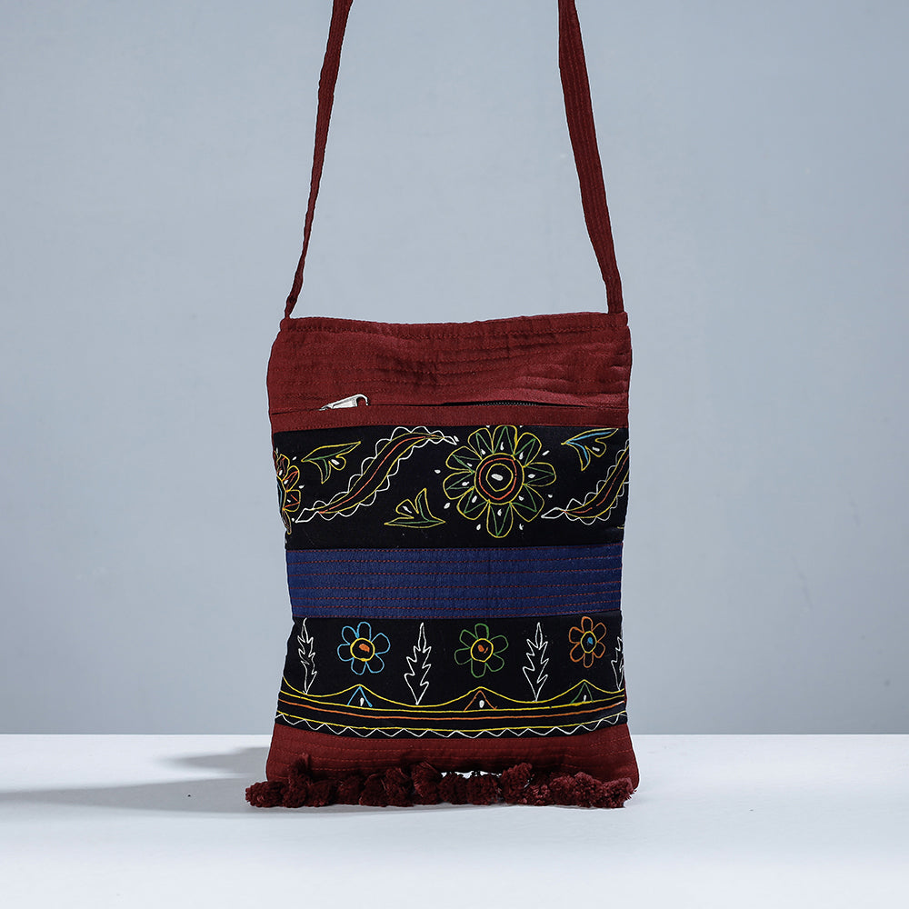 Traditional Rogan Hand Painted Slik Bead Work Sling Bag with Tassles