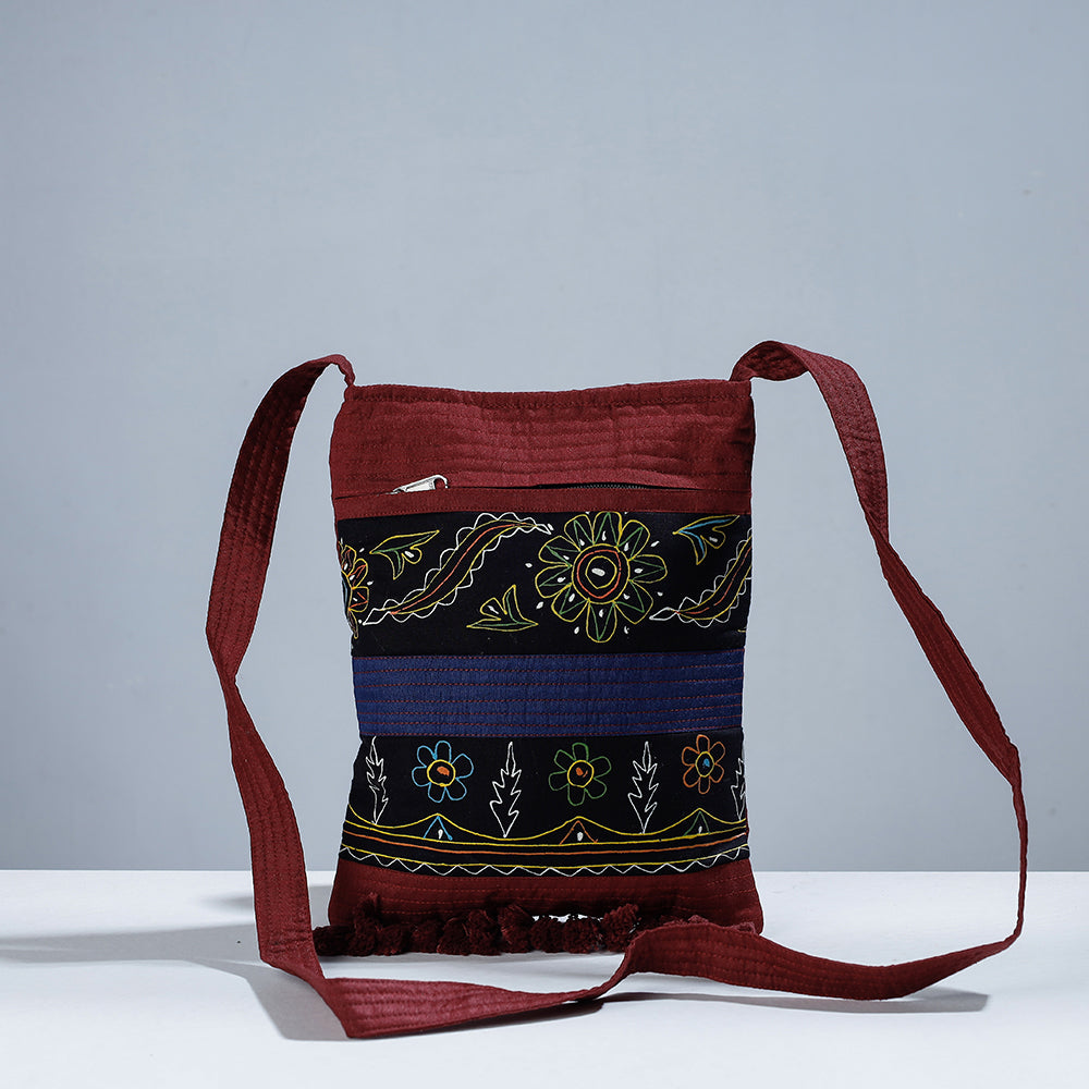 Traditional Rogan Hand Painted Slik Bead Work Sling Bag with Tassles
