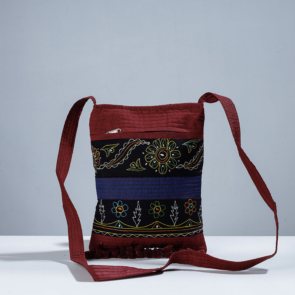 Traditional Rogan Hand Painted Slik Bead Work Sling Bag with Tassles
