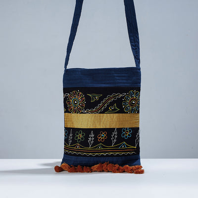 Traditional Rogan Hand Painted Cotton Bead Work Sling Bag with Tassles