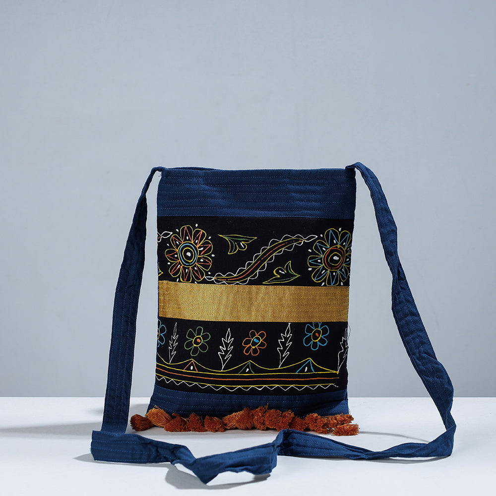 Traditional Rogan Hand Painted Cotton Bead Work Sling Bag with Tassles