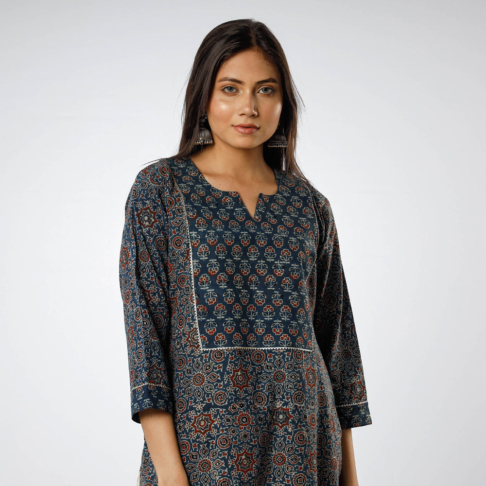 Ajrakh Block Print Cotton Long Kurti