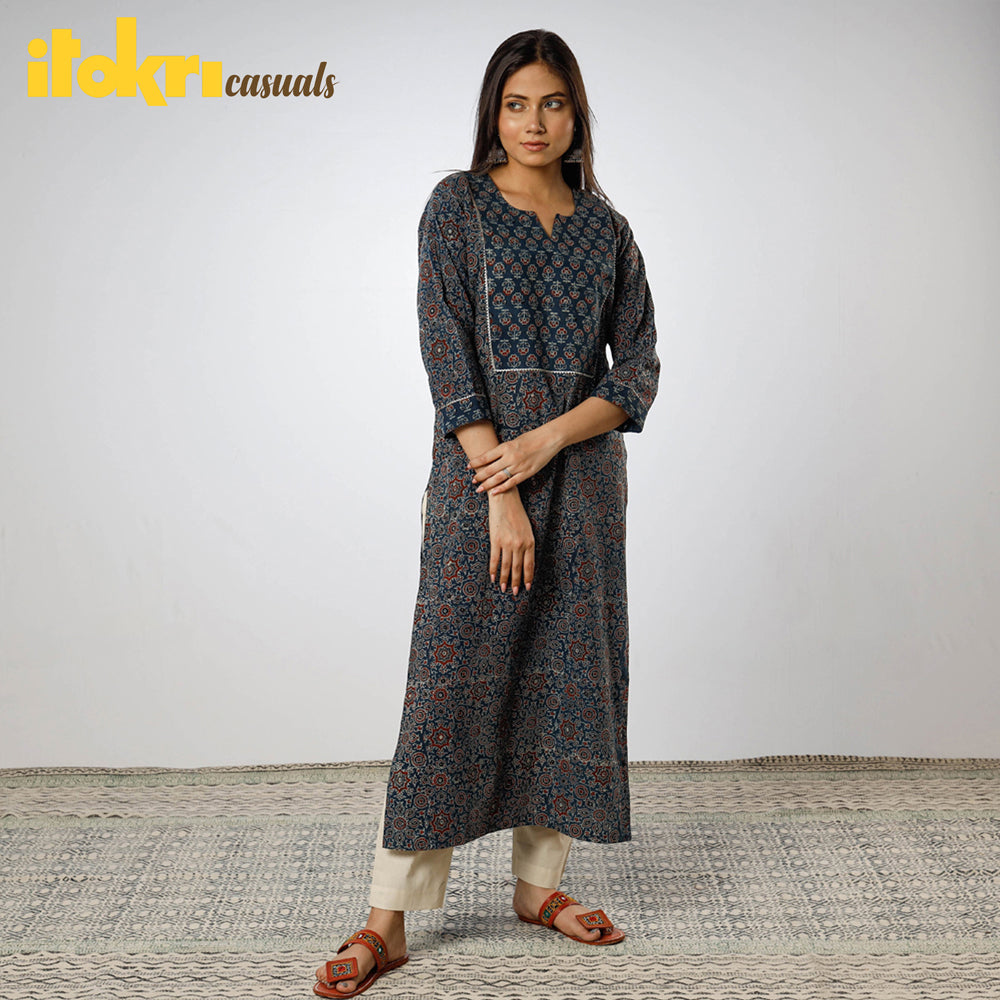 Ajrakh Block Print Cotton Long Kurti