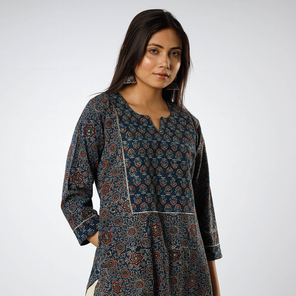 Ajrakh Block Print Cotton Long Kurti