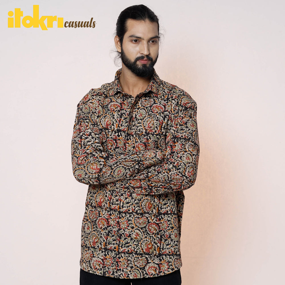 Kalamkari Block Printed Cotton Men Full Sleeve Shirt