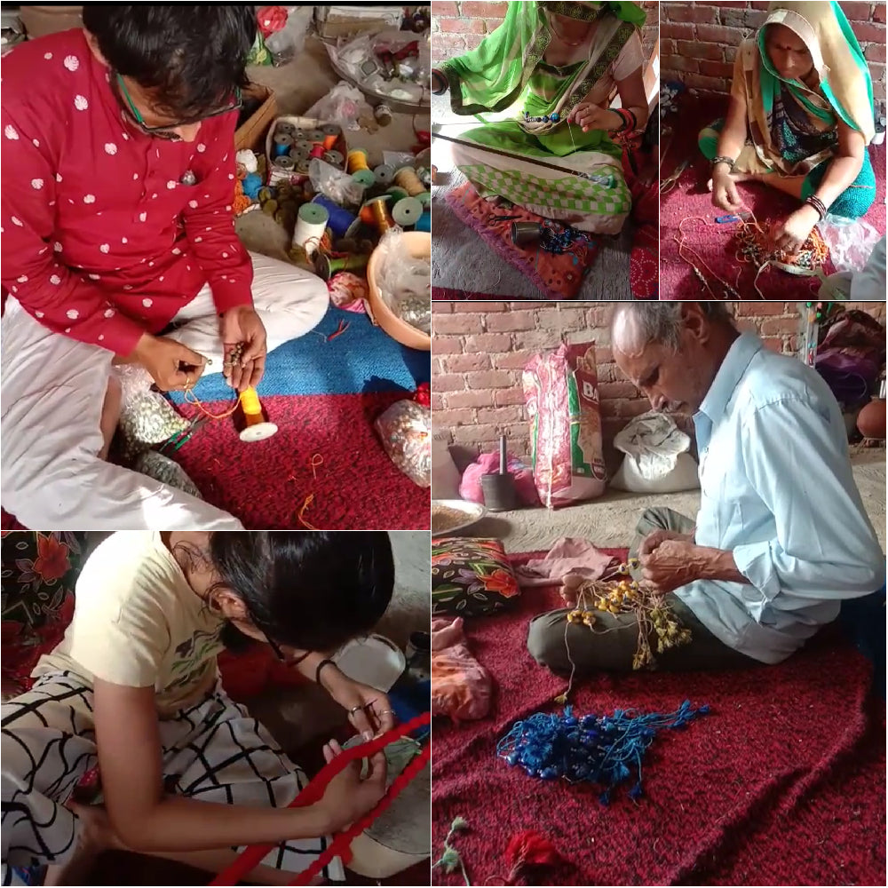 Patwa Threadwork Blue Pottery Beads Rakhi