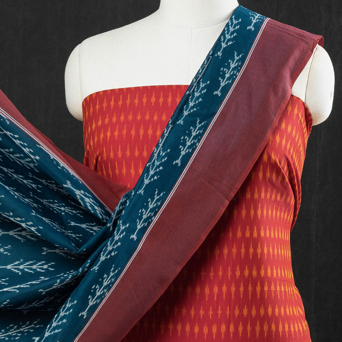 2pc Pochampally Ikat Mercerised Cotton Handloom Suit Material Set