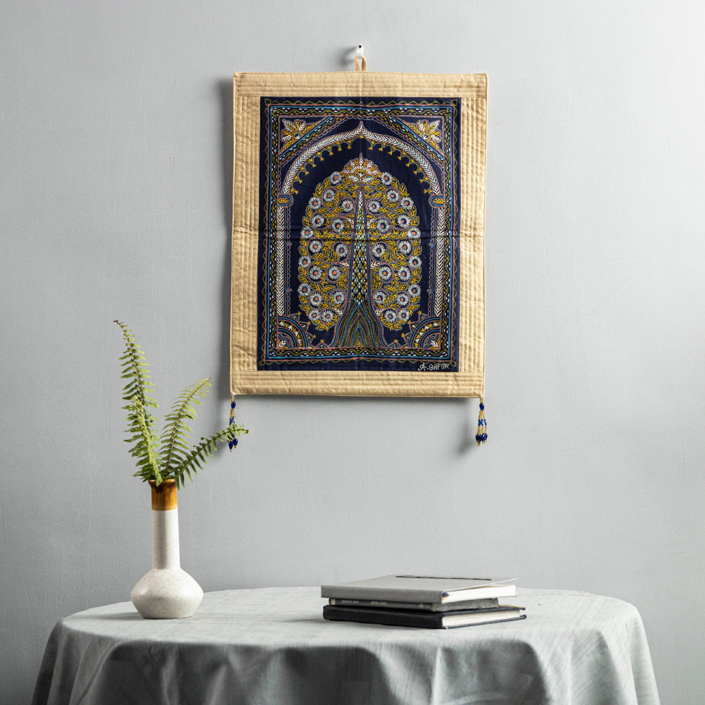 The Tree of Life Traditional Rogan Art Painted Wall Hanging by Jabbar Khatri (18 x 14 in)