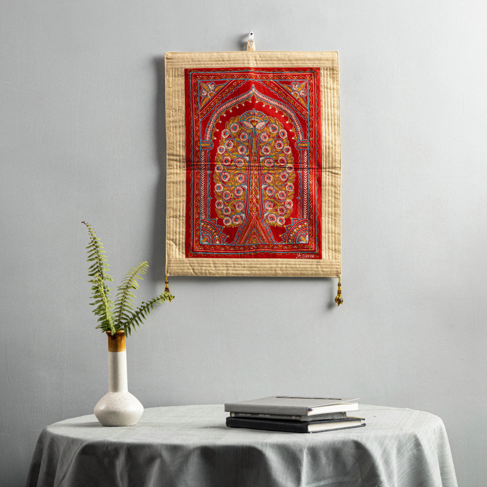 The Tree of Life Traditional Rogan Art Painted Wall Hanging by Jabbar Khatri (18 x 14 in)