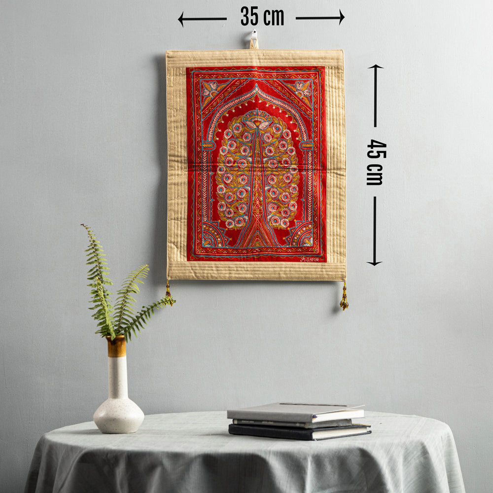 The Tree of Life Traditional Rogan Art Painted Wall Hanging by Jabbar Khatri (18 x 14 in)