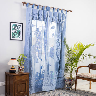 Applique Peacock Cutwork Cotton Door Curtain from Barmer (7 x 3.5 feet) (single piece)