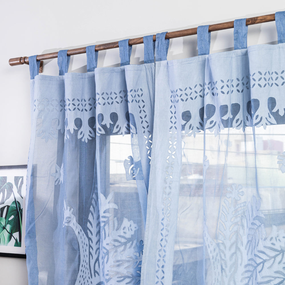 Applique Peacock Cutwork Cotton Door Curtain from Barmer (7 x 3.5 feet) (single piece)