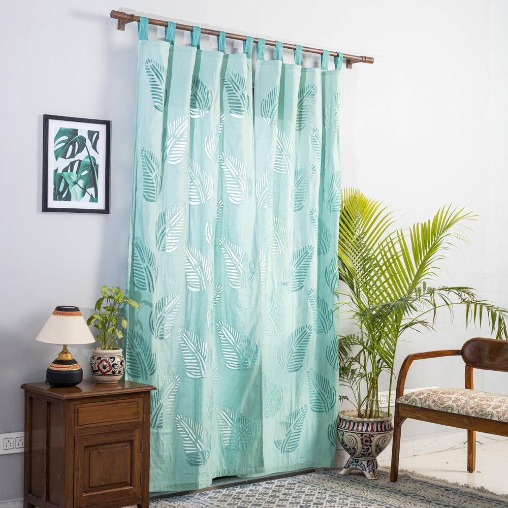 Applique Leaves Cutwork Cotton Door Curtain from Barmer (7 x 3.5 feet) (single piece)